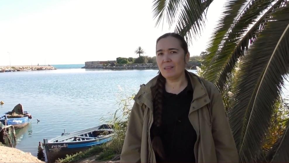 Slatana Meniailova gives an interview for a video seminar about Carthage in the Punic port of the ancient city of Carthage