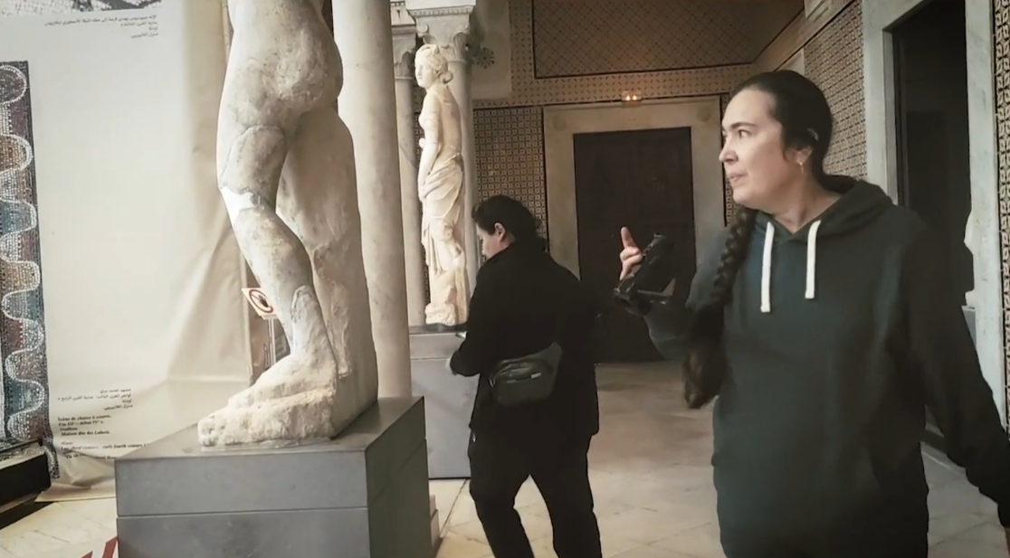 Slatana Meniailova and the readers of Aleksei Meniailov inspect the exposition at the National Museum of Bardo in Tunis