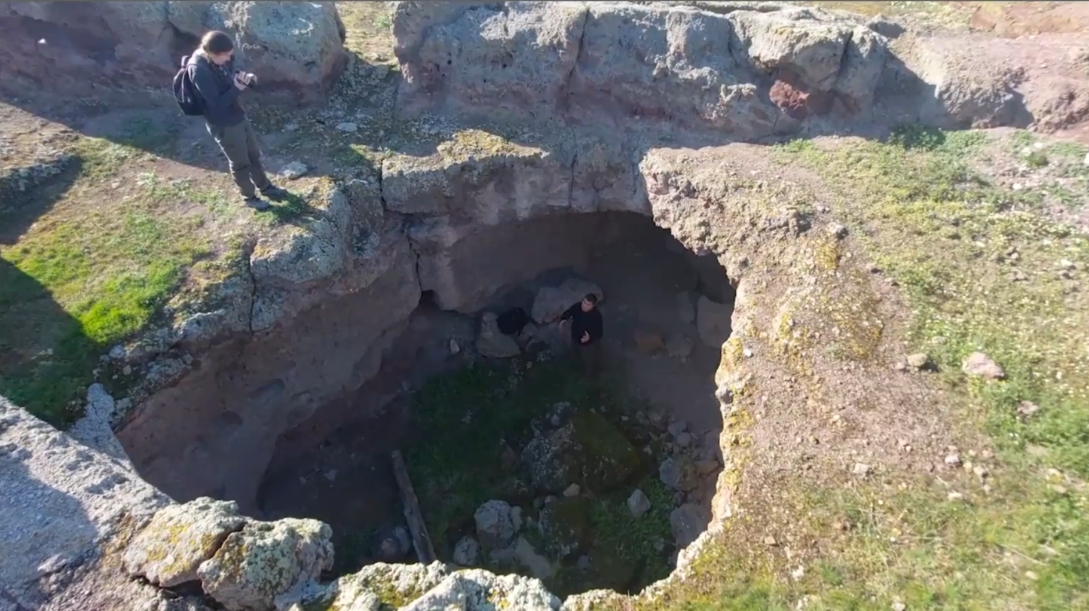 Slatana Meniailova records an interview with one of the regular viewers Aleksei Meniailov in the ancient settlement of Metsamor in the vicinity of the Ararat Valley